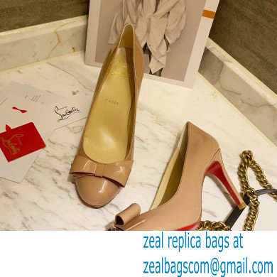 Christian Louboutin Heel 8cm Patent Leather Round-toe Pumps with Bow Nude