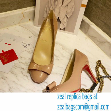 Christian Louboutin Heel 8cm Patent Leather Round-toe Pumps with Bow Nude - Click Image to Close