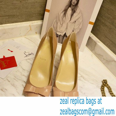 Christian Louboutin Heel 8cm Patent Leather Round-toe Pumps with Bow Nude - Click Image to Close