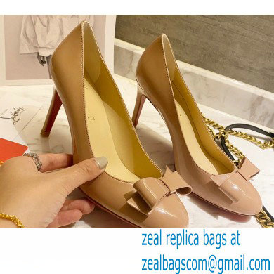 Christian Louboutin Heel 8cm Patent Leather Round-toe Pumps with Bow Nude