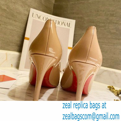 Christian Louboutin Heel 8cm Patent Leather Round-toe Pumps with Bow Nude - Click Image to Close