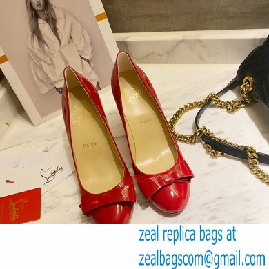 Christian Louboutin Heel 8cm Patent Leather Round-toe Pumps with Bow Red - Click Image to Close