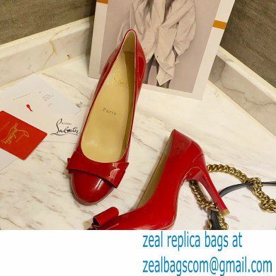 Christian Louboutin Heel 8cm Patent Leather Round-toe Pumps with Bow Red - Click Image to Close