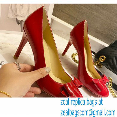 Christian Louboutin Heel 8cm Patent Leather Round-toe Pumps with Bow Red - Click Image to Close