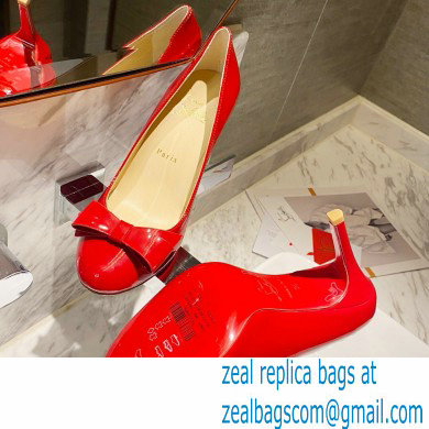 Christian Louboutin Heel 8cm Patent Leather Round-toe Pumps with Bow Red - Click Image to Close