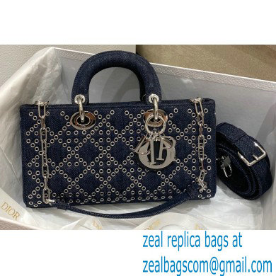 Dior Lady D-Joy Bag in Eyelet Blue Cannage Denim 2022