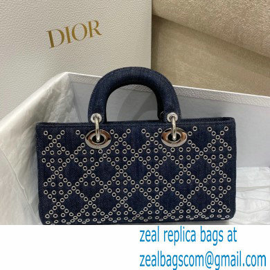 Dior Lady D-Joy Bag in Eyelet Blue Cannage Denim 2022