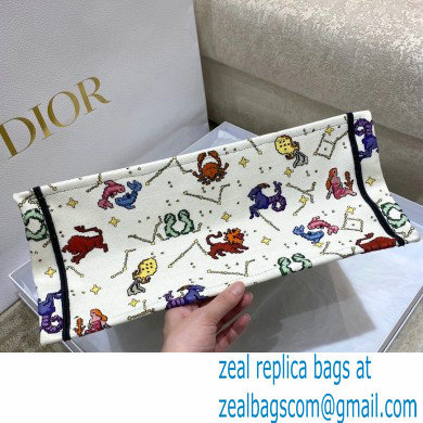 Dior Large Book Tote Bag in Latte Multicolor Pixel Zodiac Embroidery 2022