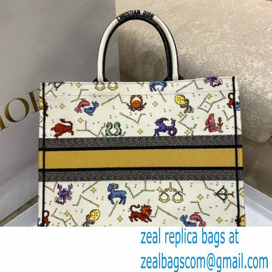 Dior Large Book Tote Bag in Latte Multicolor Pixel Zodiac Embroidery 2022