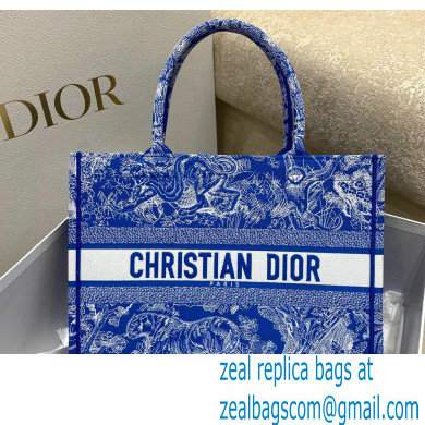 Dior Medium Book Tote Bag in Toile de Jouy Reverse Embroidery Fluorescent Blue 2022