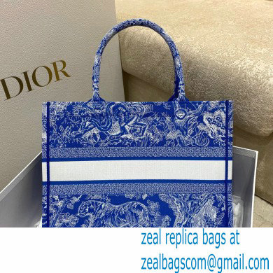 Dior Medium Book Tote Bag in Toile de Jouy Reverse Embroidery Fluorescent Blue 2022