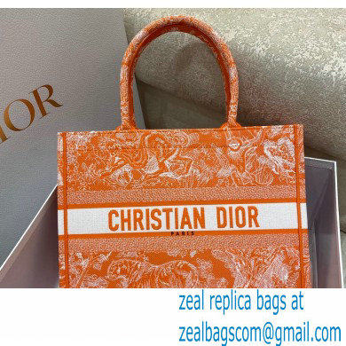 Dior Medium Book Tote Bag in Toile de Jouy Reverse Embroidery Fluorescent Orange 2022