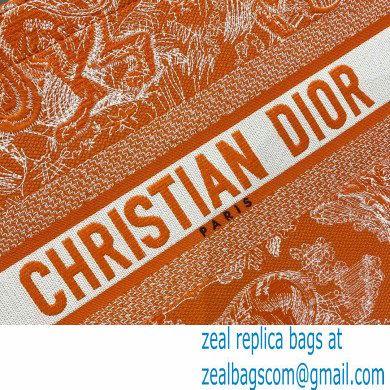 Dior Medium Book Tote Bag in Toile de Jouy Reverse Embroidery Fluorescent Orange 2022