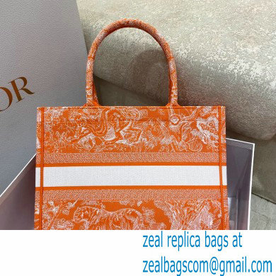 Dior Medium Book Tote Bag in Toile de Jouy Reverse Embroidery Fluorescent Orange 2022 - Click Image to Close