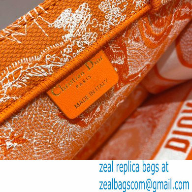 Dior Medium Book Tote Bag in Toile de Jouy Reverse Embroidery Fluorescent Orange 2022