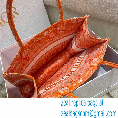 Dior Medium Book Tote Bag in Toile de Jouy Reverse Embroidery Fluorescent Orange 2022 - Click Image to Close