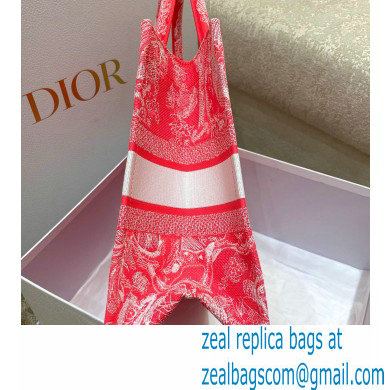 Dior Medium Book Tote Bag in Toile de Jouy Reverse Embroidery Fluorescent Pink 2022