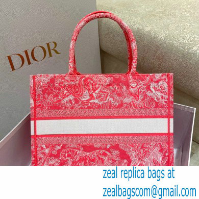 Dior Medium Book Tote Bag in Toile de Jouy Reverse Embroidery Fluorescent Pink 2022 - Click Image to Close