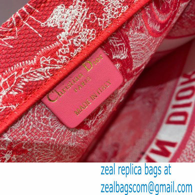 Dior Medium Book Tote Bag in Toile de Jouy Reverse Embroidery Fluorescent Pink 2022 - Click Image to Close