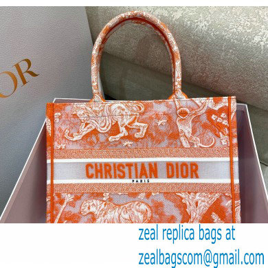 Dior Medium Book Tote Bag in Toile de Jouy Transparent Canvas Fluorescent Orange 2022 - Click Image to Close