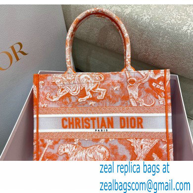 Dior Medium Book Tote Bag in Toile de Jouy Transparent Canvas Fluorescent Orange 2022