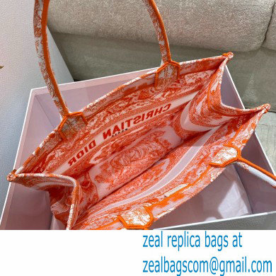 Dior Medium Book Tote Bag in Toile de Jouy Transparent Canvas Fluorescent Orange 2022