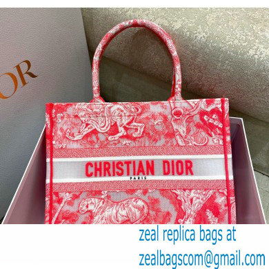 Dior Medium Book Tote Bag in Toile de Jouy Transparent Canvas Fluorescent Pink 2022 - Click Image to Close