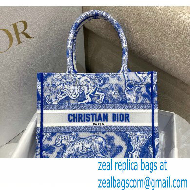 Dior Small Book Tote Bag in Toile de Jouy Transparent Canvas Fluorescent Blue 2022