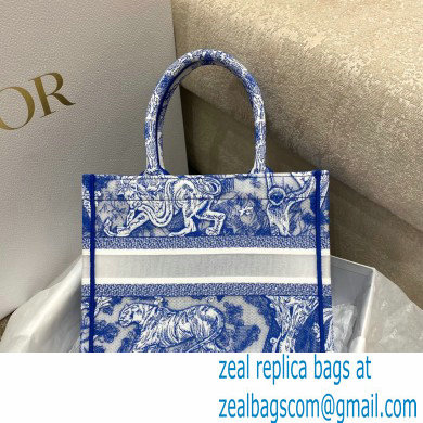 Dior Small Book Tote Bag in Toile de Jouy Transparent Canvas Fluorescent Blue 2022