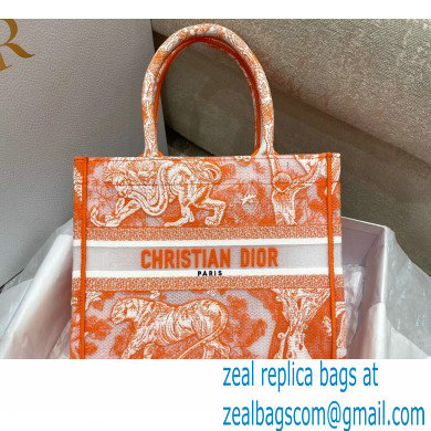 Dior Small Book Tote Bag in Toile de Jouy Transparent Canvas Fluorescent Orange 2022 - Click Image to Close