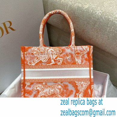 Dior Small Book Tote Bag in Toile de Jouy Transparent Canvas Fluorescent Orange 2022