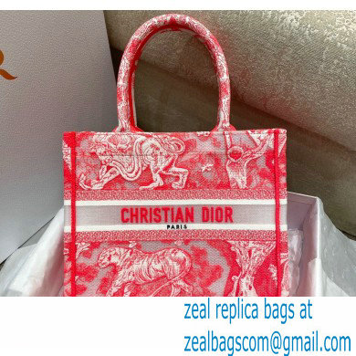 Dior Small Book Tote Bag in Toile de Jouy Transparent Canvas Fluorescent Pink 2022