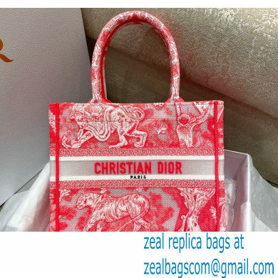 Dior Small Book Tote Bag in Toile de Jouy Transparent Canvas Fluorescent Pink 2022 - Click Image to Close