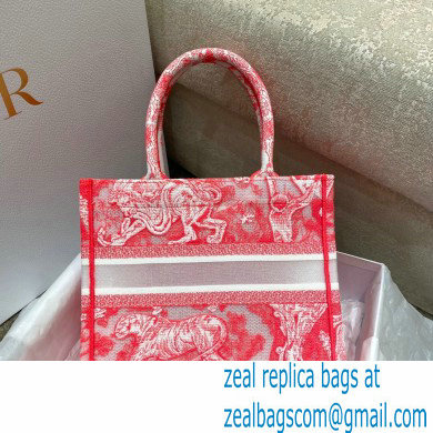 Dior Small Book Tote Bag in Toile de Jouy Transparent Canvas Fluorescent Pink 2022