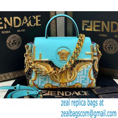 Fendi x Versace Fendace La Medusa Medium Handbag Gold Baroque print Blue 2022 - Click Image to Close