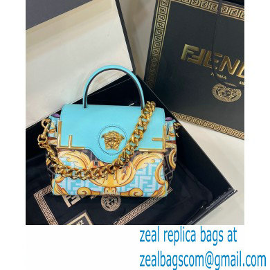 Fendi x Versace Fendace La Medusa Medium Handbag Gold Baroque print Blue 2022