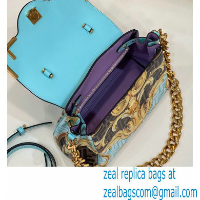 Fendi x Versace Fendace La Medusa Medium Handbag Gold Baroque print Blue 2022 - Click Image to Close
