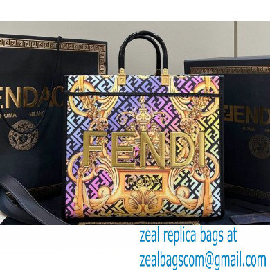 Fendi x Versace Sunshine Large Shopper Tote Bag Fendace Printed FF Fabric Gold Baroque print 2022 - Click Image to Close