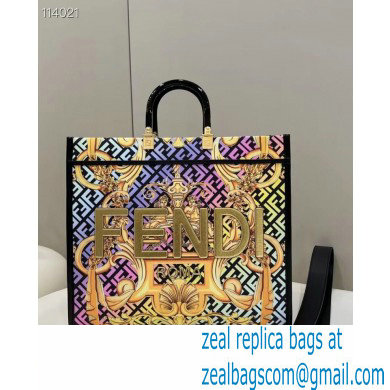 Fendi x Versace Sunshine Large Shopper Tote Bag Fendace Printed FF Fabric Gold Baroque print 2022 - Click Image to Close