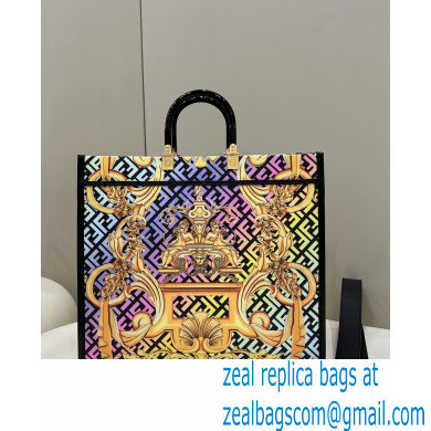 Fendi x Versace Sunshine Large Shopper Tote Bag Fendace Printed FF Fabric Gold Baroque print 2022 - Click Image to Close