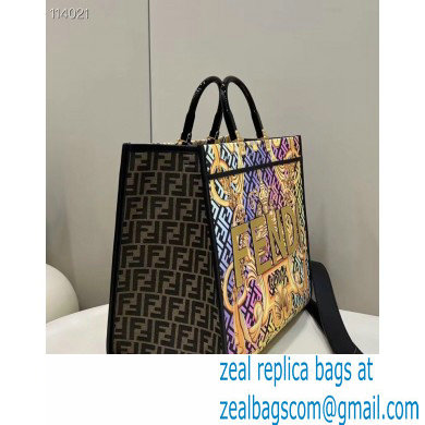 Fendi x Versace Sunshine Large Shopper Tote Bag Fendace Printed FF Fabric Gold Baroque print 2022 - Click Image to Close