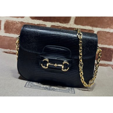 Gucci Horsebit 1955 lizard mini Shoulder bag 675801 Black 2022