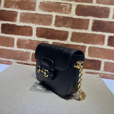 Gucci Horsebit 1955 lizard mini Shoulder bag 675801 Black 2022