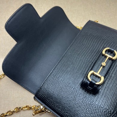 Gucci Horsebit 1955 lizard mini Shoulder bag 675801 Black 2022