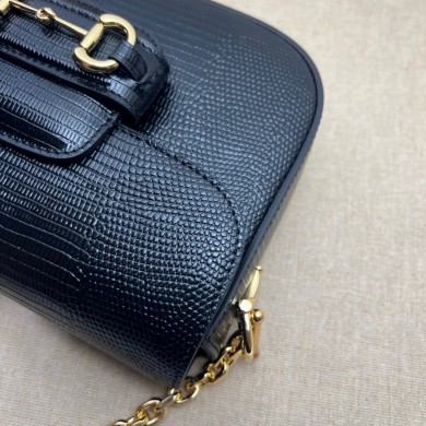 Gucci Horsebit 1955 lizard mini Shoulder bag 675801 Black 2022