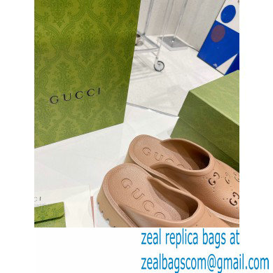 Gucci perforated GG rubber platform slip-on sandals Camel 2022 - Click Image to Close