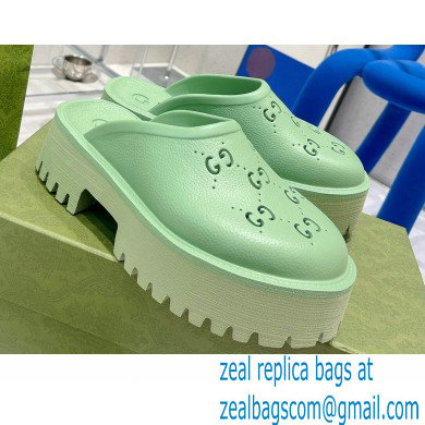 Gucci perforated GG rubber platform slip-on sandals Light Green 2022 - Click Image to Close