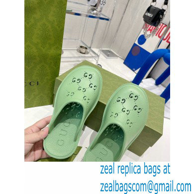 Gucci perforated GG rubber platform slip-on sandals Light Green 2022 - Click Image to Close