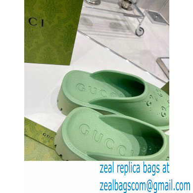 Gucci perforated GG rubber platform slip-on sandals Light Green 2022 - Click Image to Close