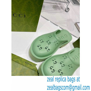 Gucci perforated GG rubber platform slip-on sandals Light Green 2022